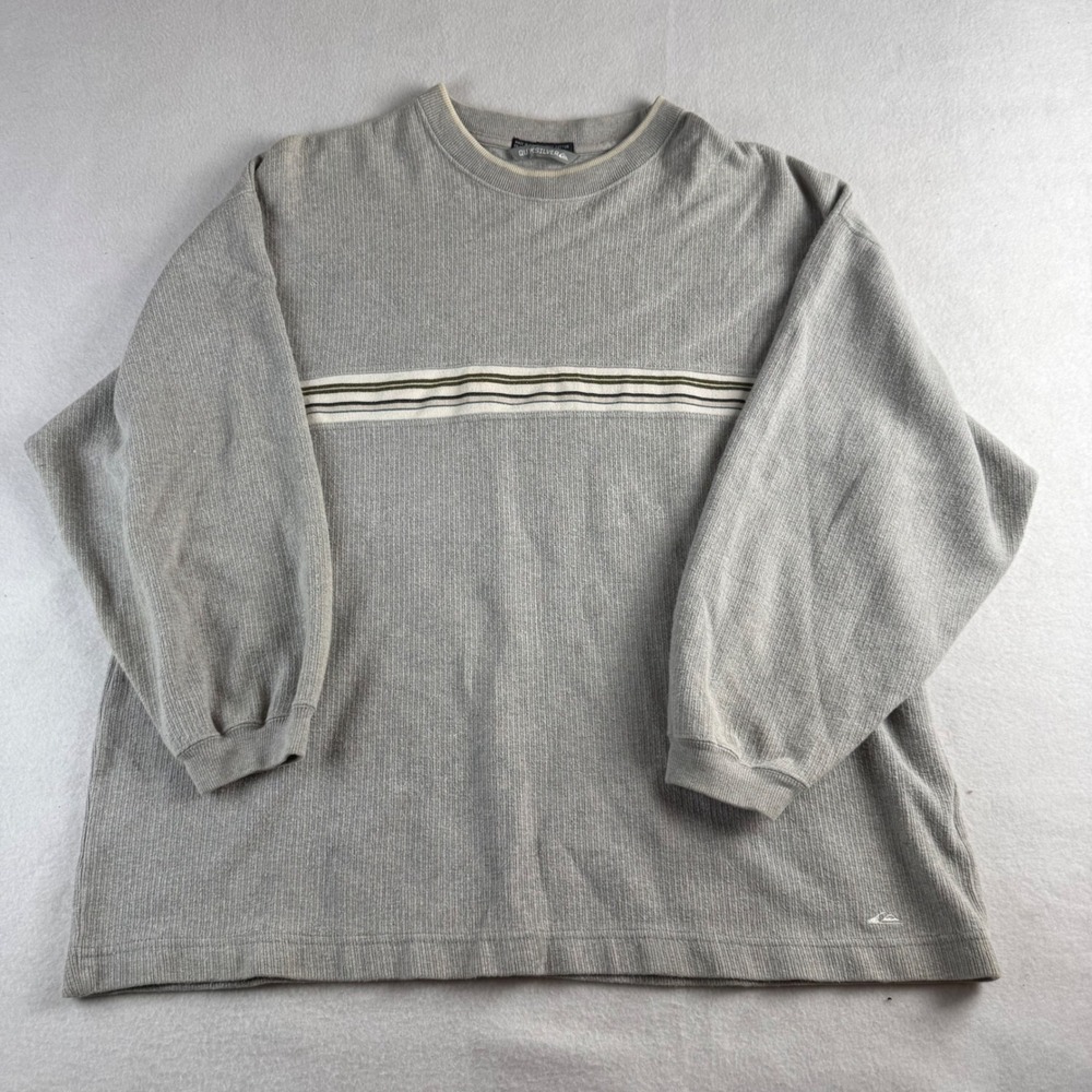 Quiksilver Mens XL Grey Ribbed Knit Long Sleeve Shirt Striped Cotton Pullover
